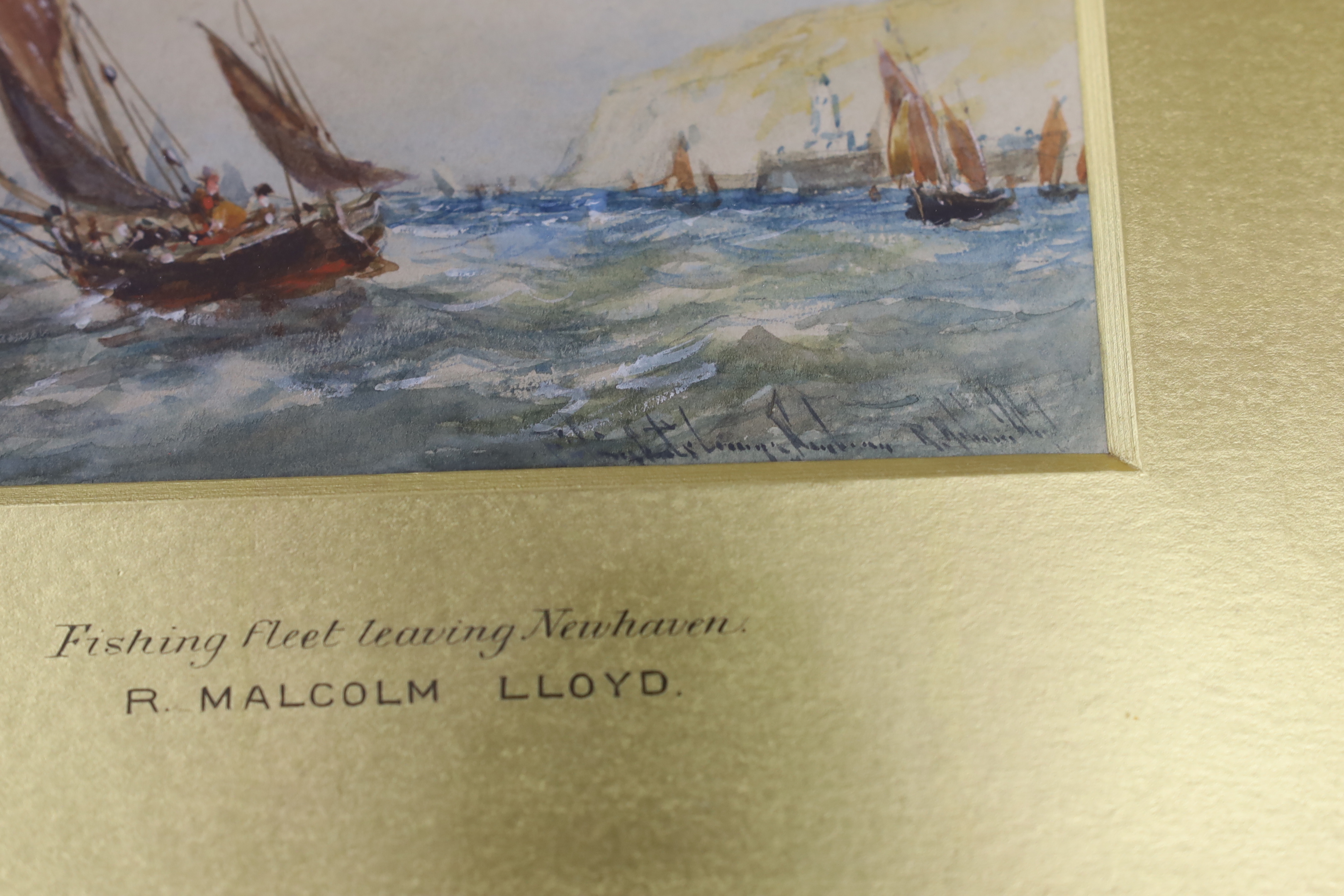 Robert Malcolm Lloyd (1859-1907), watercolour, ‘Fishing Fleet leaving Newhaven’, signed and inscribed, label verso, 12 x 17cm